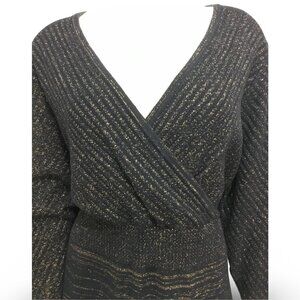 ✨50% Off Bundles 3+ NWOT Lane Bryant Black & Gold Metallic V-Neck Dress Sz 26/28